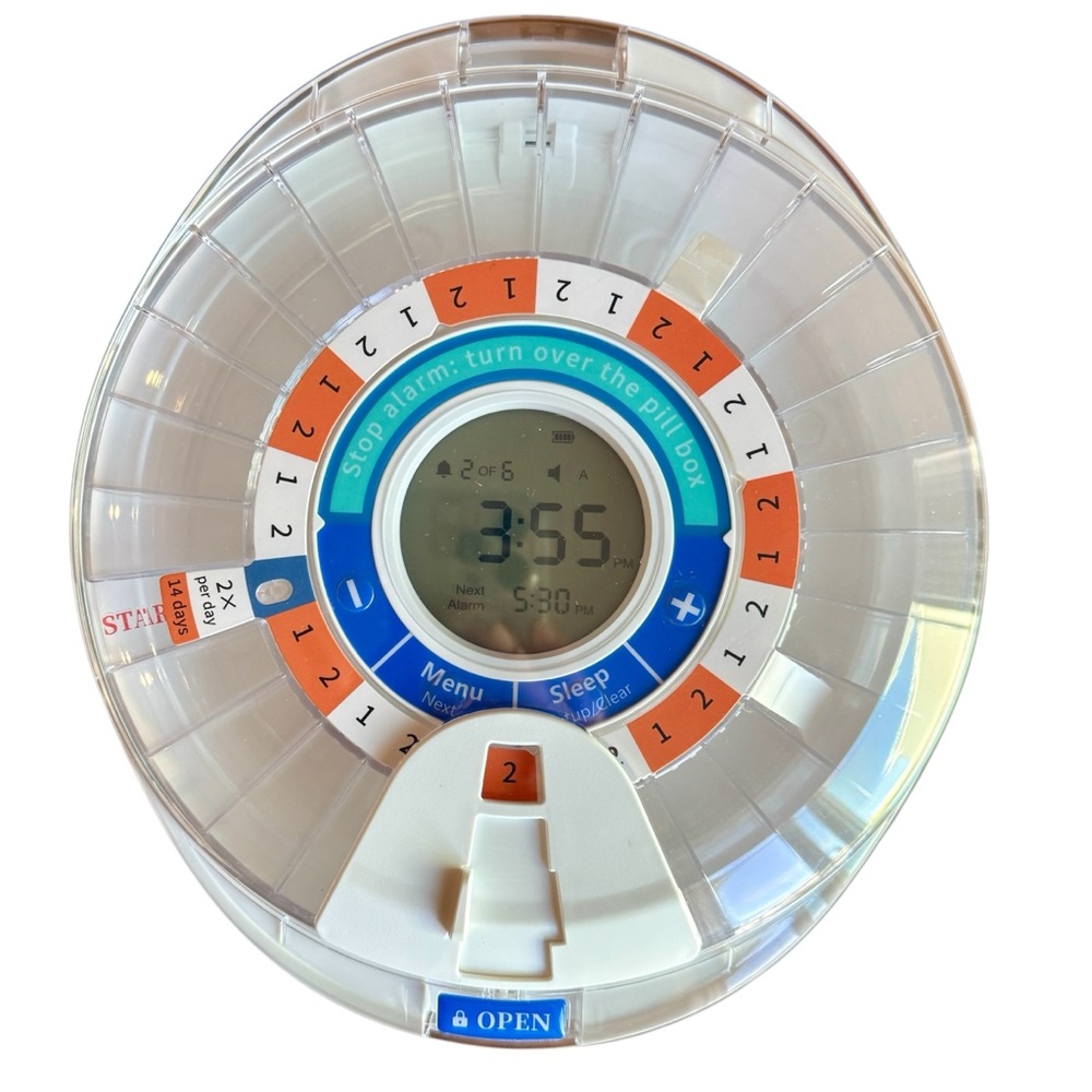 Smart Pill Dispenser 28 Slot Automatic Lighted Noise Alarm LCD Medicine Manager